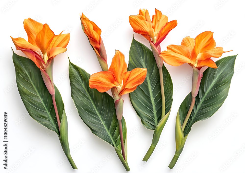 Fototapeta premium a group of orange flowers with green leaves