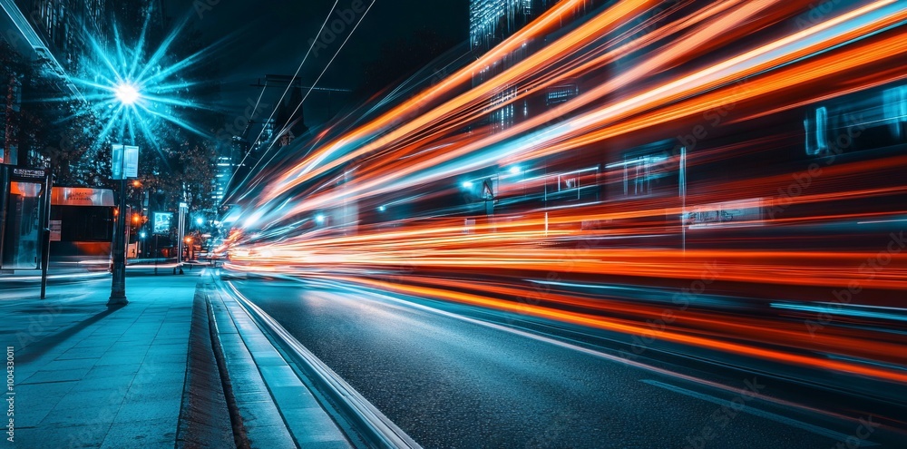 High-Speed Light Trails in the City at Night, AI generated illustration High-Speed Light Trails in the City at Night, AI generated illustration