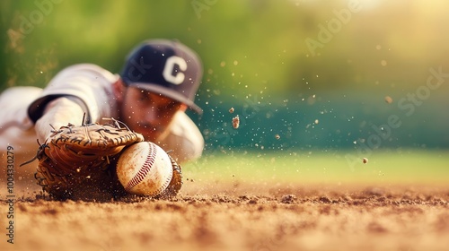 Outfielder making a diving catch in the final game of a baseball tournament, baseball, tournament, action