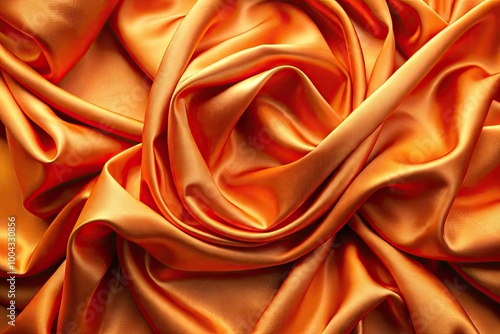 Rippling Waves of Luxurious Orange Silk Fabric Creating Abstract Patterns and Textures in Light