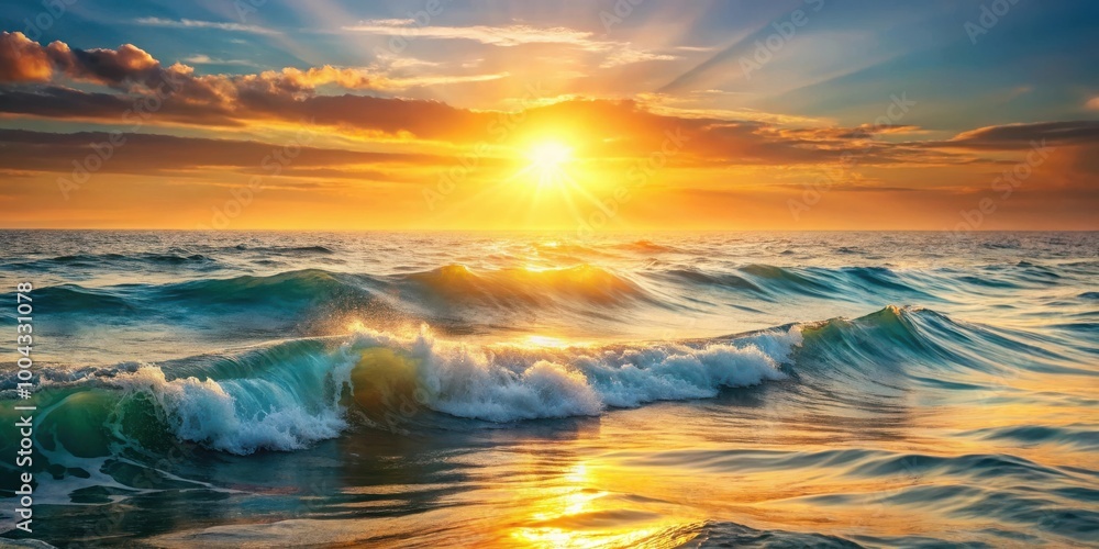 Ethereal Glow Sunlight Dancing on Ocean Waves, Serene Seascape Background Ethereal Glow Sunlight Dancing on Ocean Waves, Serene Seascape Background