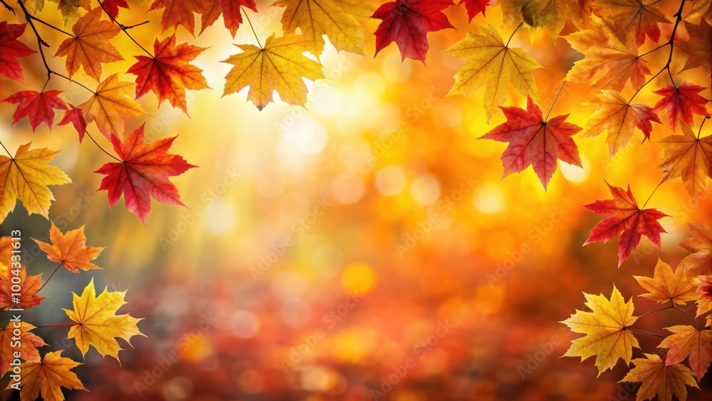 Vivid Autumn Landscape with Vibrant Maple Leaves in Yellow, Orange, and Red Colors Vivid Autumn Landscape with Vibrant Maple Leaves in Yellow, Orange, and Red Colors
