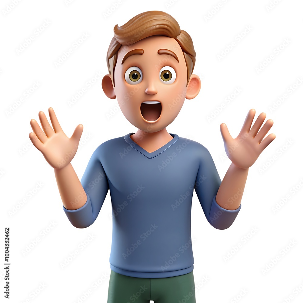 3D Surprised Boy Character with Shocked Expression 3D Surprised Boy Character with Shocked Expression
