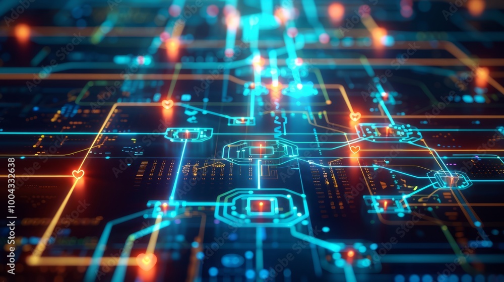 Fototapeta premium Digital Mind Map with Glowing Nodes and Connections