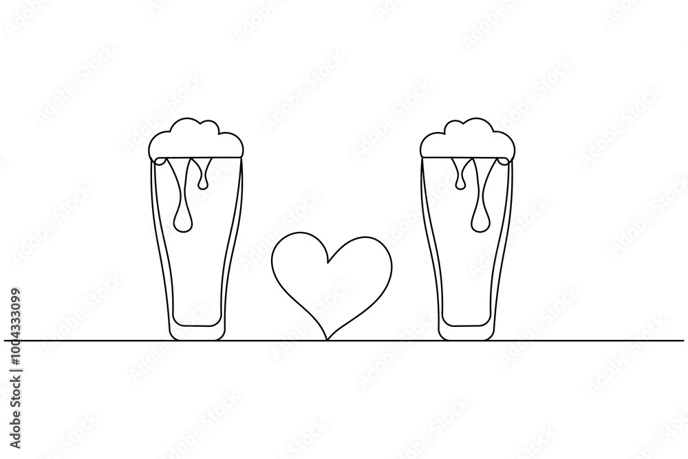 Cheers beer glasses continuous line drawing of isolate outline simple new years vector icon Cheers beer glasses continuous line drawing of isolate outline simple new years vector icon