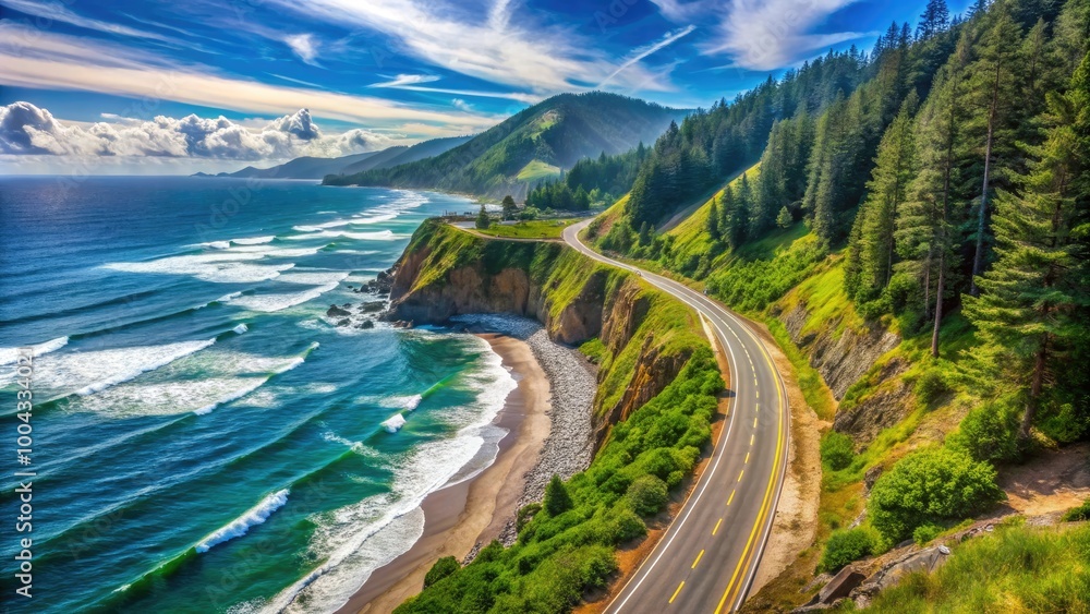 Scenic Oregon Driving Route Through Lush Forests and Stunning Coastal Views on a Clear Day Scenic Oregon Driving Route Through Lush Forests and Stunning Coastal Views on a Clear Day