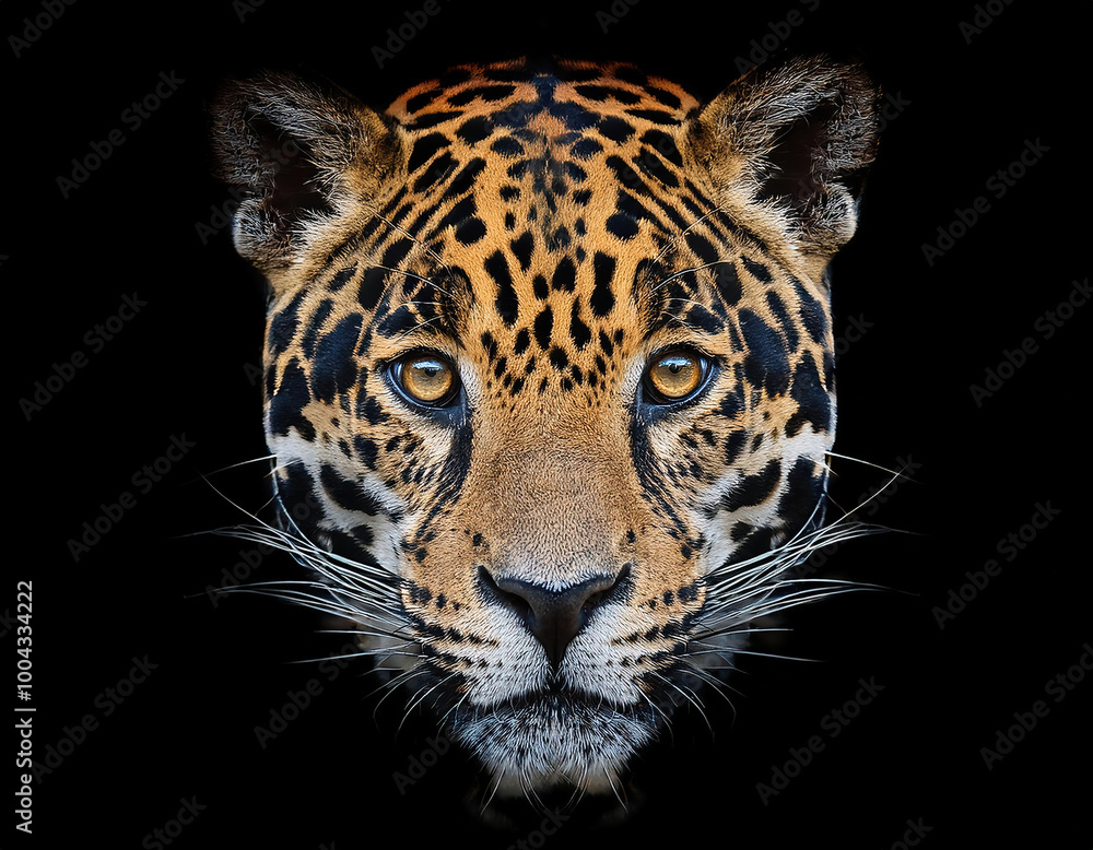 Obraz premium Portrait of a leopard on a black background. Panthera onca