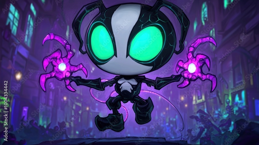Cartoon Monster with Glowing Claws in a Dark City Cartoon Monster with Glowing Claws in a Dark City
