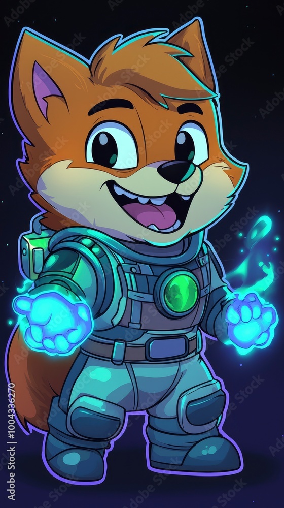 Fototapeta Adorable Fox Astronaut Holding Glowing Energy Balls