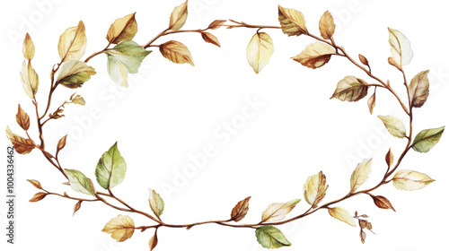 Delicate Watercolor Tree Branches Circular Chaplet for Wedding Templates and Spring Designs with Copy Space on White Background