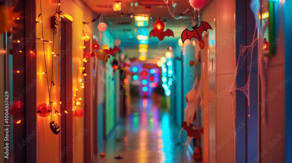 Obraz premium Festive Hallway Decorated for Halloween Celebration