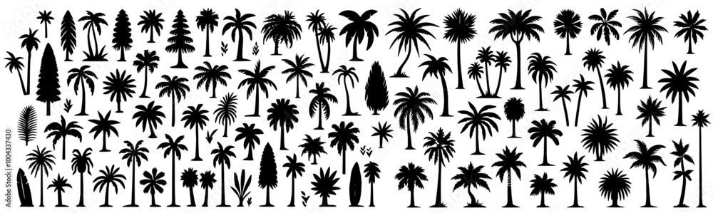 tropical palm tree, big collection set of black vector silhouette tropical palm tree, big collection set of black vector silhouette