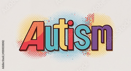 autism word lettering in retro pop art style design on plain white background