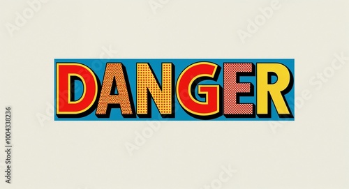 danger word lettering in retro pop art style design on plain white background