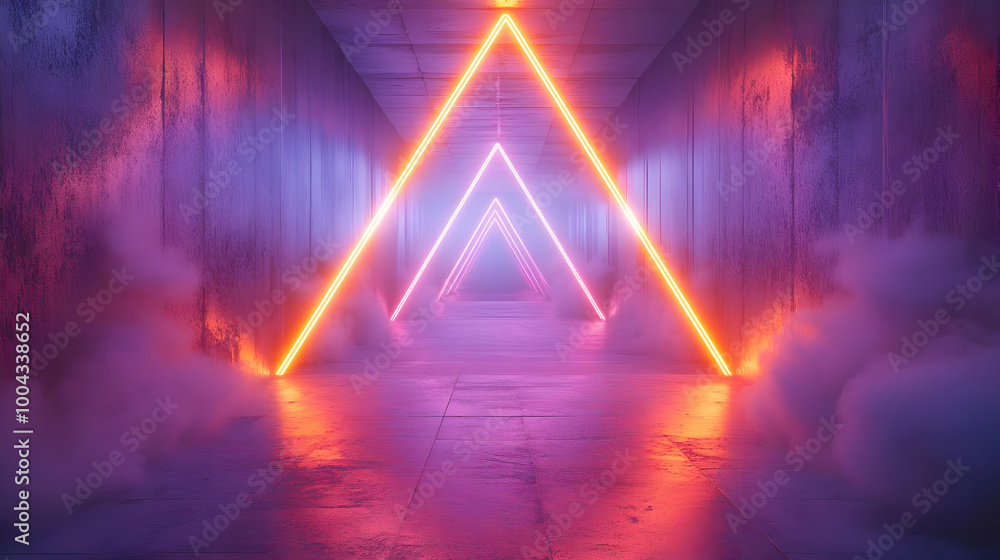 Neon Triangle Tunnel - 3D Illustration Neon Triangle Tunnel - 3D Illustration