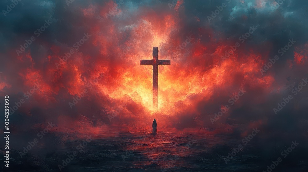 symbolic holy cross set against a dramatic sky representing themes of faith resurrection and spirituality with soft glowing light illuminating the scene symbolic holy cross set against a dramatic sky representing themes of faith resurrection and spirituality with soft glowing light illuminating the scene