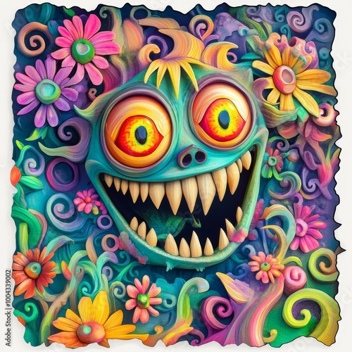 Enchanting Claymation Goblin Sticker with Whimsical 3D Art and Vibrant Colors on White Background photo