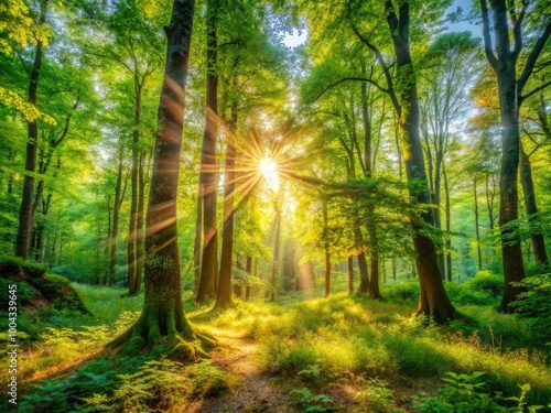 Wallpaper Mural Serene Light Dappled Forest Scene with Sunlight Filtering Through Leaves and Lush Greenery Surroundings Torontodigital.ca