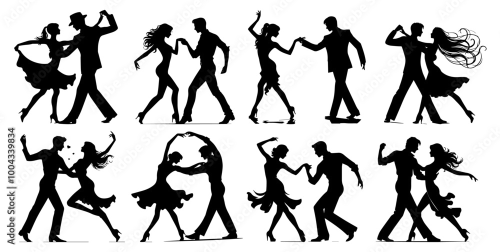 dynamic silhouettes of dance couples in various poses vector dynamic silhouettes of dance couples in various poses vector