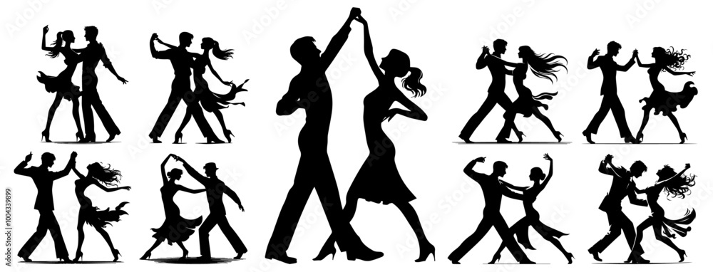 dynamic silhouettes of dance couples in various poses vector dynamic silhouettes of dance couples in various poses vector