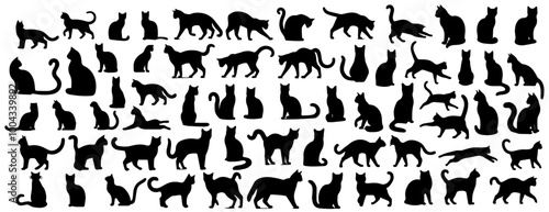 variety of cat silhouettes in playful and relaxed poses vector