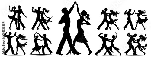 dynamic silhouettes of dance couples in various poses vector