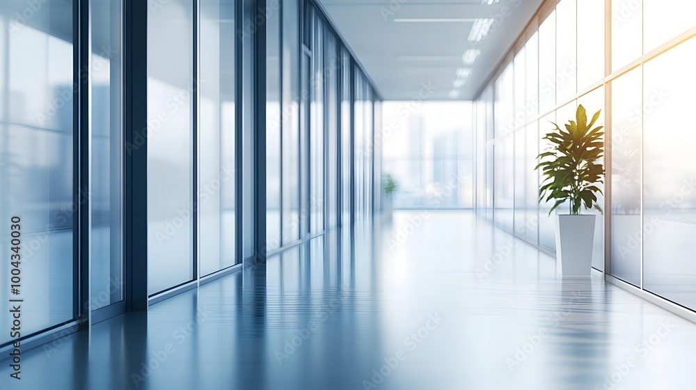 Elegant Modern Office Hallway with Bright Spacious Interior Elegant Modern Office Hallway with Bright Spacious Interior
