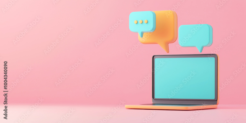 3D chat bubbles on laptop screen create vibrant communication scene 3D chat bubbles on laptop screen create vibrant communication scene