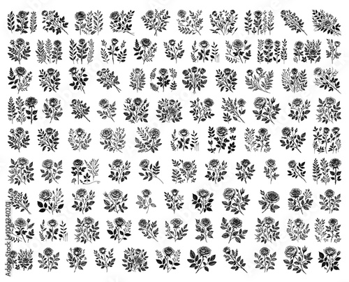 elegant black and white floral motifs for decorative art photo