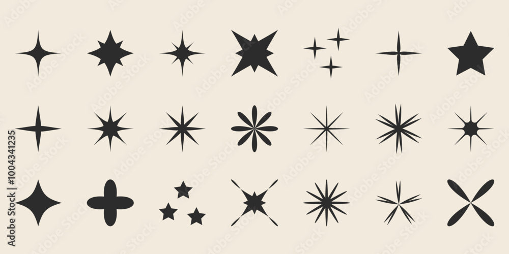 Blinking stars, sparks and sparkles set. Abstract shine effect sign. Shining twinkle sunburst shapes collection. Vector illustration Blinking stars, sparks and sparkles set. Abstract shine effect sign. Shining twinkle sunburst shapes collection. Vector illustration