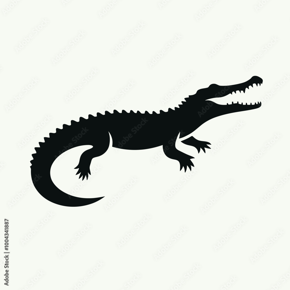 Crocodile silhouette vector illustration. Vector of crocodile design on white background, Black icon crocodile alligator on white background. Crocodile silhouette vector illustration. Vector of crocodile design on white background, Black icon crocodile alligator on white background.