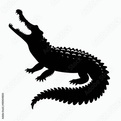 Crocodile silhouette vector illustration. Vector of crocodile design on white background, Black icon crocodile alligator on white background.