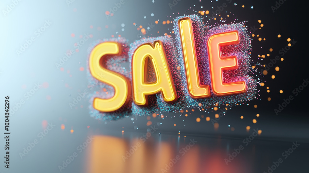 Bright and vibrant 3D text reading SALE in neon hues, bursting with energy and excitement, perfect for promotional materials Bright and vibrant 3D text reading SALE in neon hues, bursting with energy and excitement, perfect for promotional materials