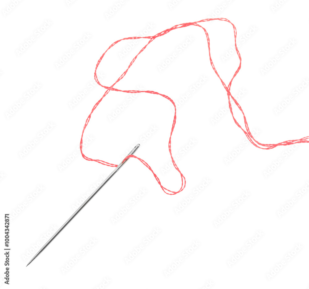 Sewing needle with red thread isolated on white Sewing needle with red thread isolated on white