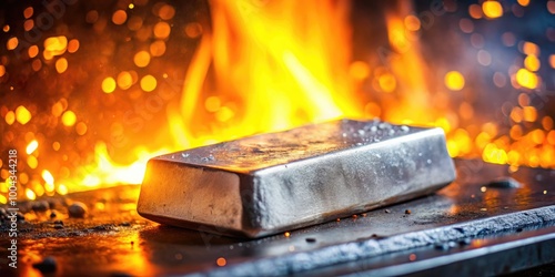 Silver Ingot Cooling in Casting Form with Hot Center, Metallurgy Process and Industrial Production