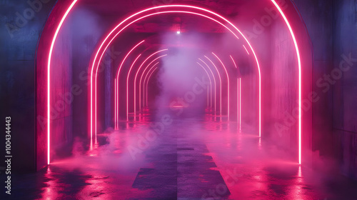 Neon Pink Arched Hallway 3D Illustration