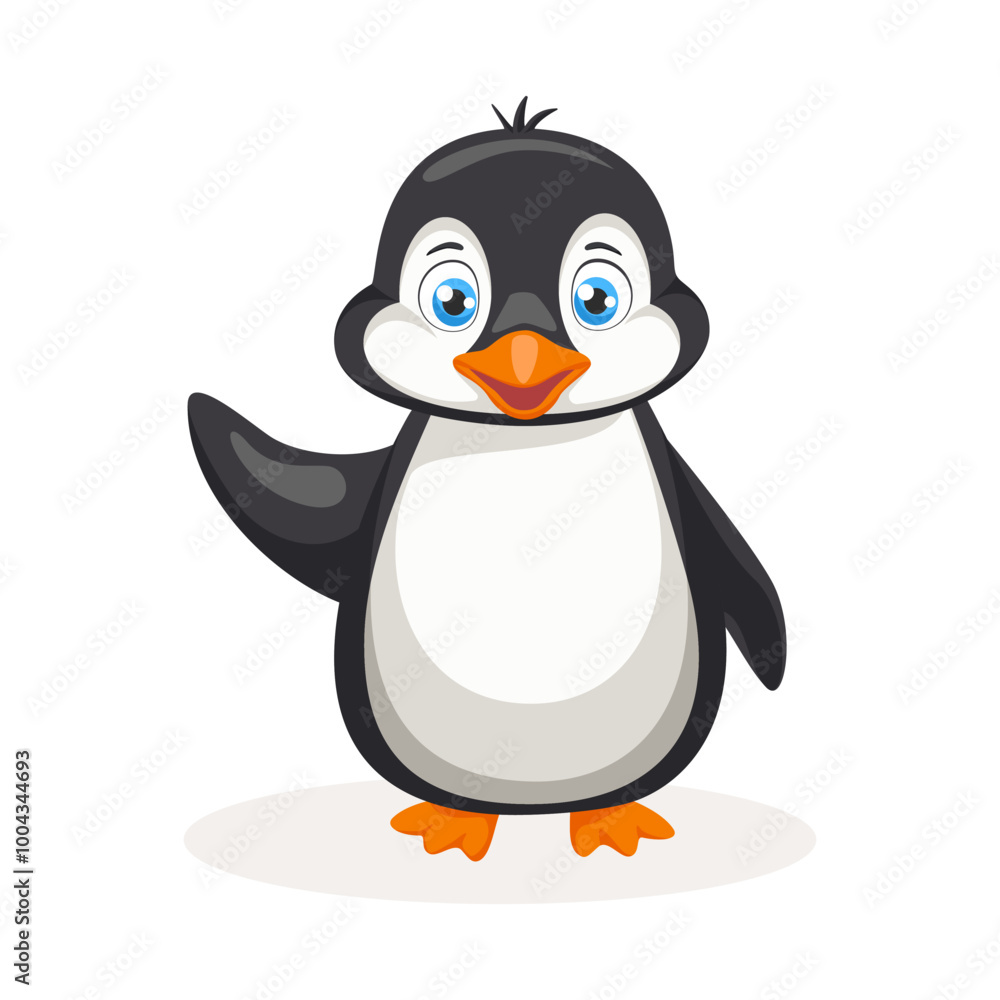 Obraz premium Cute cartoon Penguin, wild animal baby penguin. Wild nature little penguin vector illustration isolated on white background.