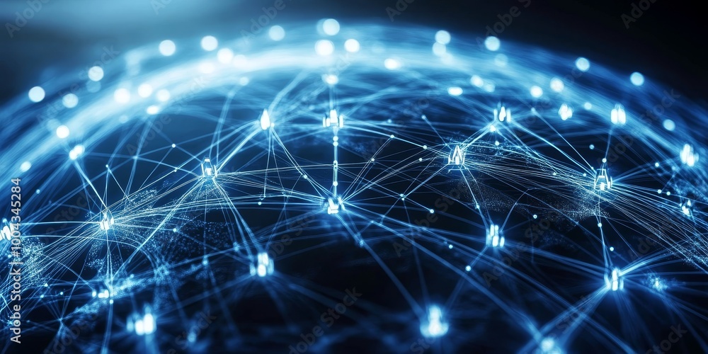 Obraz premium Communication networks in telecommunications, emphasizing seamless device and platform connectivity.