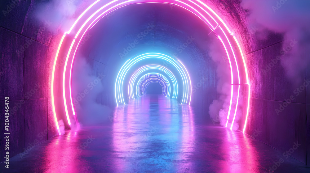 Neon Lights Tunnel 3D Illustration Neon Lights Tunnel 3D Illustration