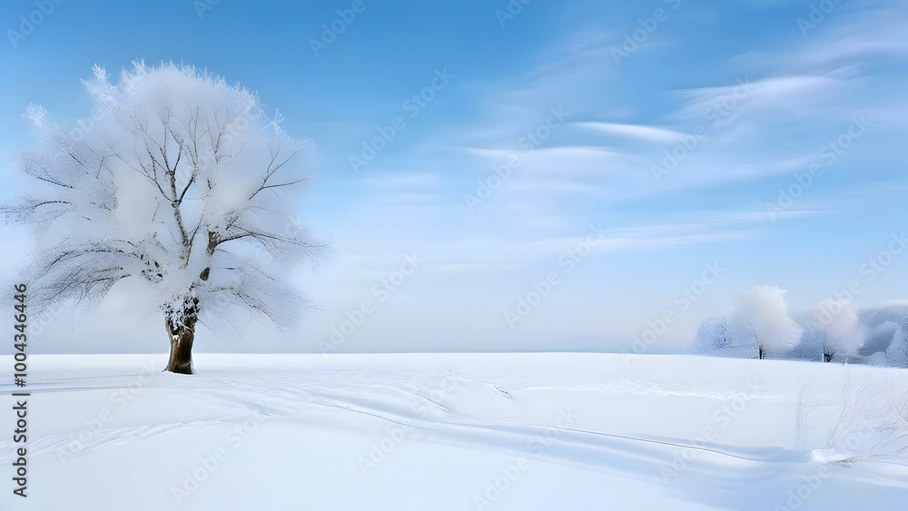 A serene winter landscape with soft, untouched snow covering the ground, bare trees in the background, and a pale blue sky, no people or objects. A serene winter landscape with soft, untouched snow covering the ground, bare trees in the background, and a pale blue sky, no people or objects.