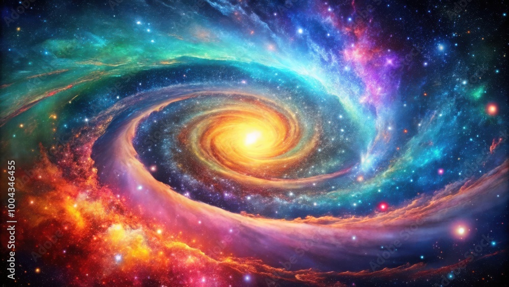 Vibrant cosmic galaxy swirl in beautiful colors with stars in a mesmerizing cosmic style Vibrant cosmic galaxy swirl in beautiful colors with stars in a mesmerizing cosmic style