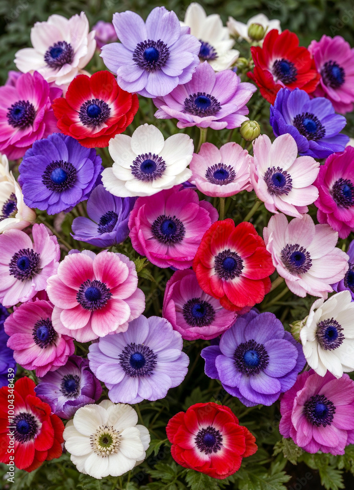 A vibrant bouquet of colorful anemones A vibrant bouquet of colorful anemones
