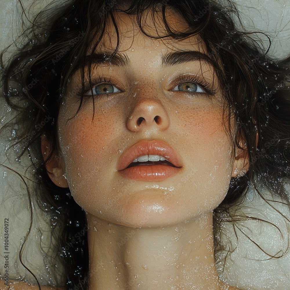 Close-Up Portrait of a Woman with Wet Hair and Glowing Skin Close-Up Portrait of a Woman with Wet Hair and Glowing Skin