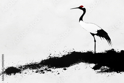 Red-Crowned Crane in Black Ink Wash photo