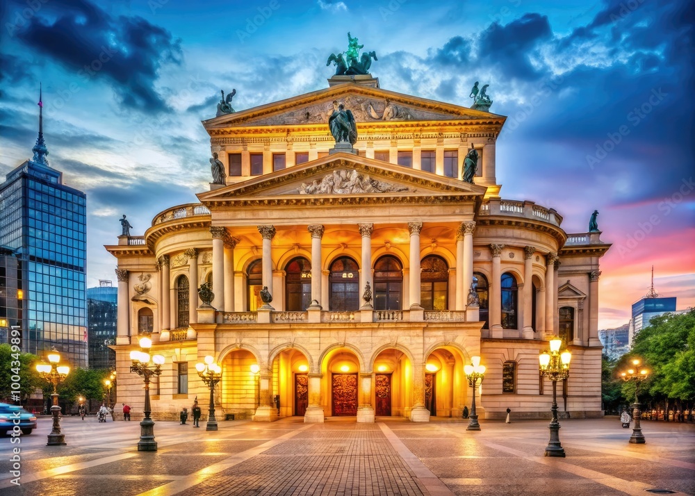 Stunning architectural view of Alte Oper in Frankfurt showcasing its historic façade and grandeur Stunning architectural view of Alte Oper in Frankfurt showcasing its historic façade and grandeur