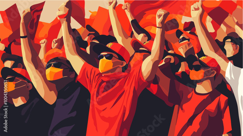 Vector illustration of a football fan. Soccer fan. Ultras. Revolution. Riot. Protest.