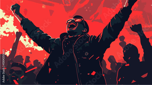 Vector illustration of a football fan with a smoke bomb in his hands. Football fan. Ultras. Revolution. Riot. Protest.