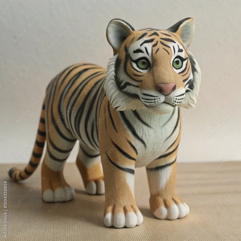 Bold tiger crafted in clay with lifelike stripes and texture Bold tiger crafted in clay with lifelike stripes and texture