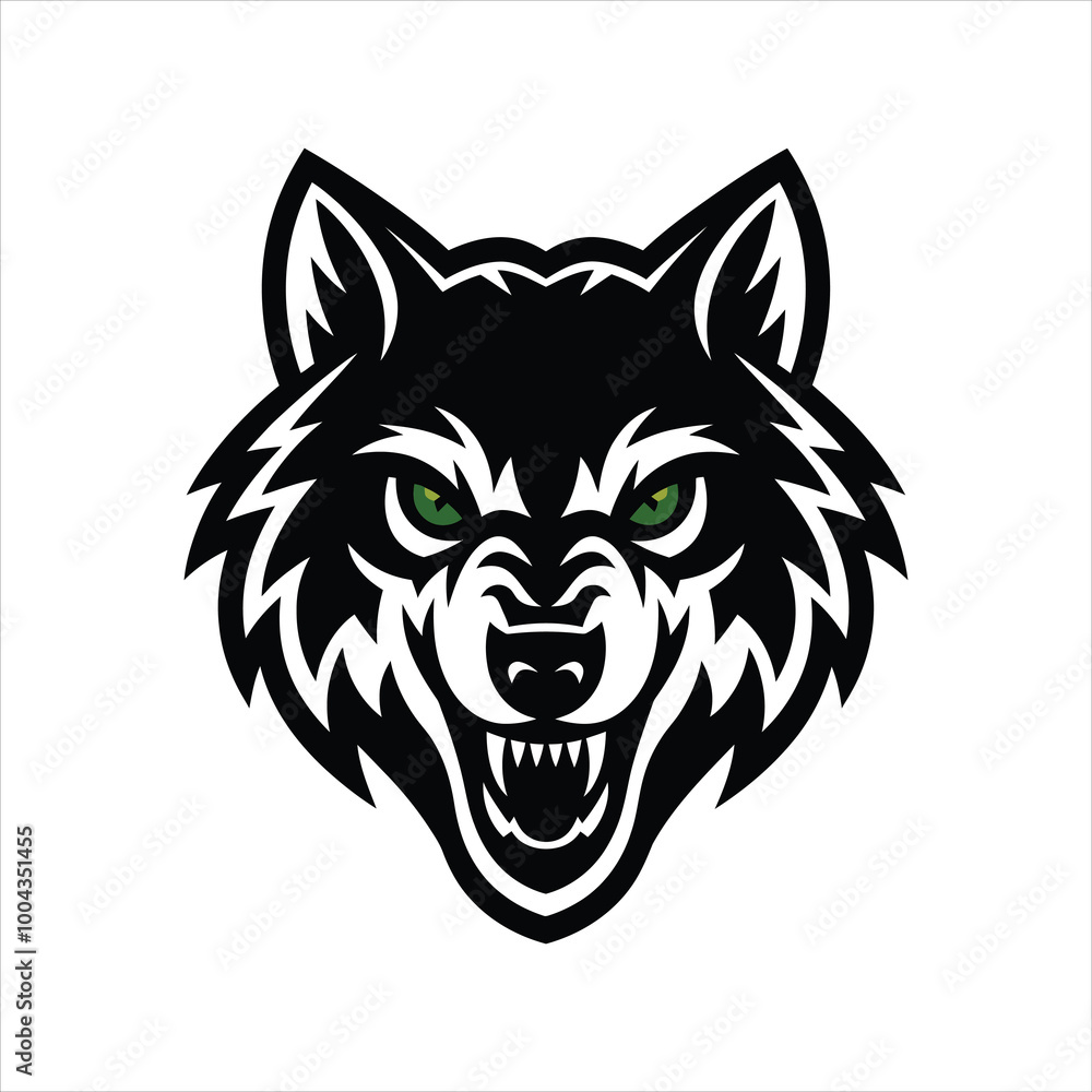 Obraz premium Aggressive Wolf Logo vector with Green Eyes 