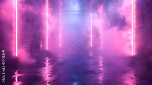 Neon Pink Glow in Smoky Corridor - 3D Illustration